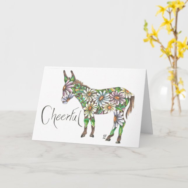 Cheerful Daisy Donkey By Sherry Jarvis  Folded Car Card (Yellow Flower)