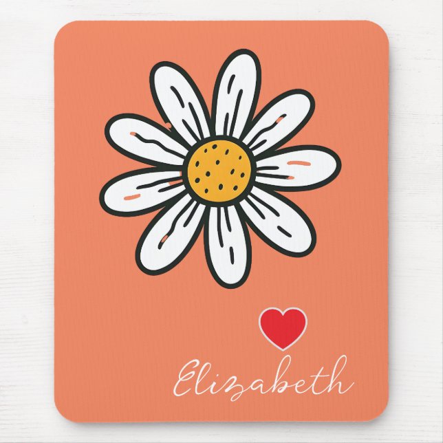 Cheerful Daisy Illustration Cute Retro Desk Accey Mouse Mat (Front)