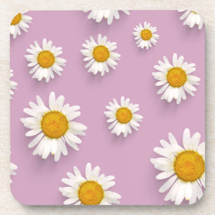 Cheerful Daisy Pattern on Pink Background Coaster