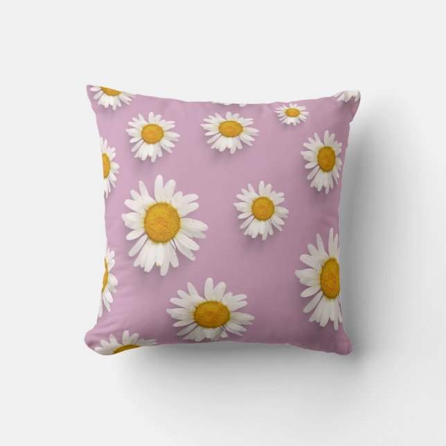 Cheerful Daisy Pattern on Pink Background Cushion (Front)