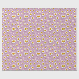 Cheerful Daisy Pattern on Pink Background Wrapping Paper
