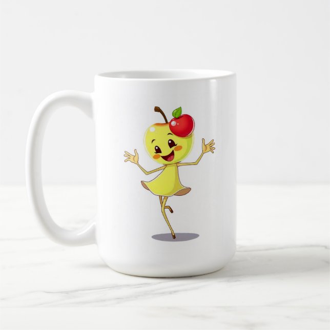 Cheerful Dancing Apple Cartoon Character Coffee Mug (Left)
