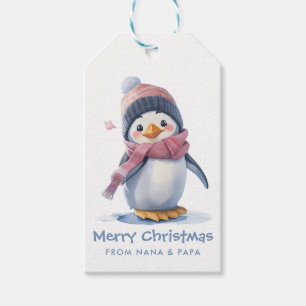 Cheerful Dancing Penguin Holiday Kids Christmas Gift Tags