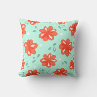 Cheerful Decorative Green Red Floral Pattern Cushion