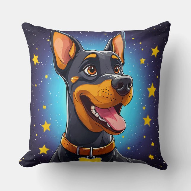 Cheerful Doberman Illustration Cushion (Front)