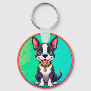 Cheerful Dog Colourful Cartoon Illustration Key Ring