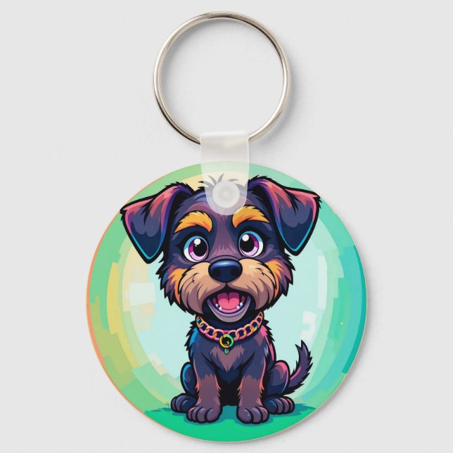 Cheerful Dog Colourful Cartoon Illustration Key Ring (Front)