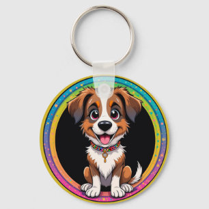 Cheerful Dog Colourful Cartoon Illustration Key Ring