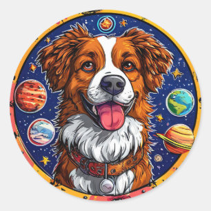 Cheerful dog Cute Space Animal Art 🚀 Classic Round Sticker