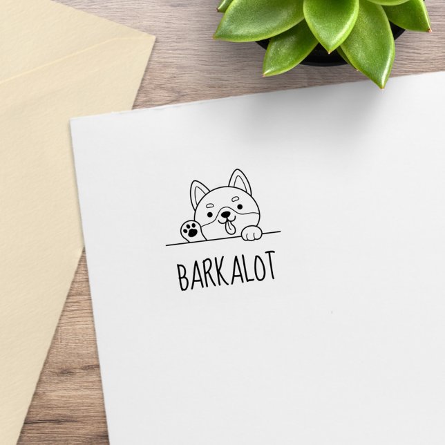 Cheerful Dog Husky Custom Name Rubber Stamp (Creator Uploaded)