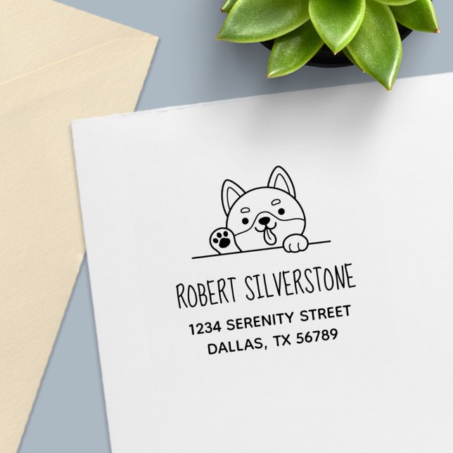Cheerful Dog Peeking above Address Self-inking Stamp (Creator Uploaded)