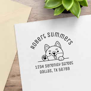 Cheerful Dog Peeking above Arch Address 2 Rubber Stamp