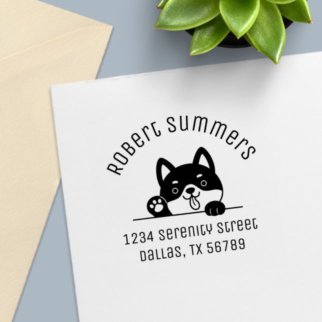 Cheerful Dog Peeking above Arch Address 3 Self-inking Stamp (Creator Uploaded)