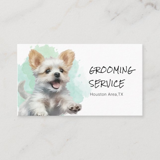 Cheerful Dog Pet Groomer Business Card (Front)