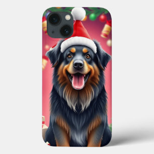 Cheerful dog wearing a red Santa hat iPhone 13 Case