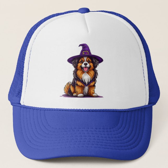 Cheerful Dog Wearing a Witch Hat (Front)