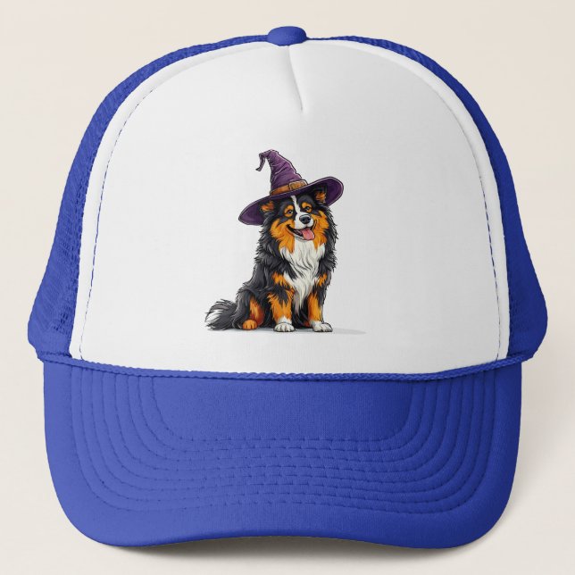 Cheerful Dog Wearing a Witch Hat (Front)