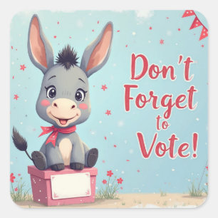 Cheerful Donkey Vote Reminder Square Sticker