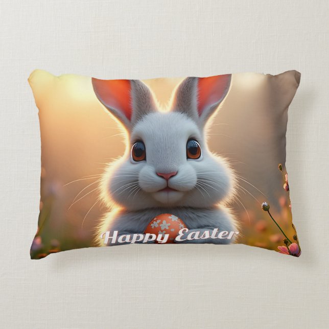 Cheerful Easter Bunny in the Magic of Spring Decorative Cushion (Front)