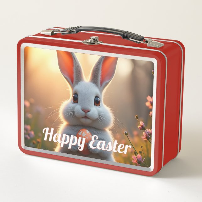 Cheerful Easter Bunny in the Magic of Spring Metal Lunch Box (Front)