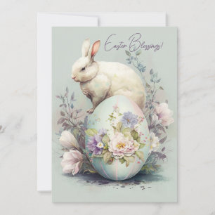 Cheerful Easter Bunny Watercolor Painting Holiday Card
