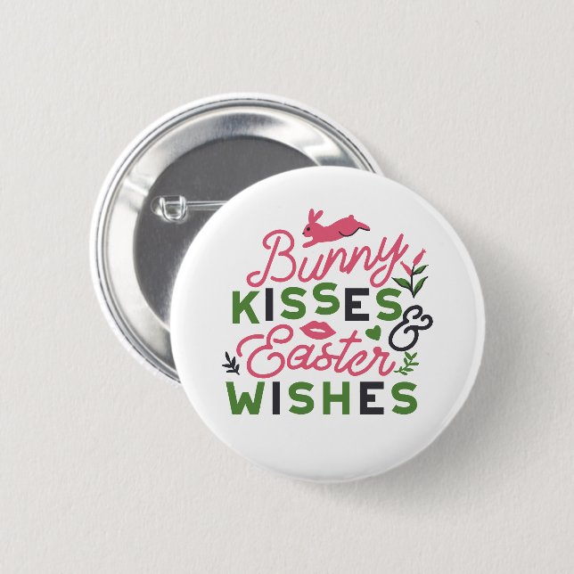 Cheerful Easter Typography - Bunny Kisses 6 Cm Round Badge (Front & Back)