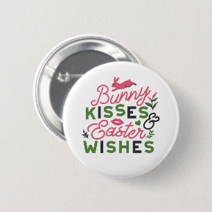 Cheerful Easter Typography - Bunny Kisses 6 Cm Round Badge