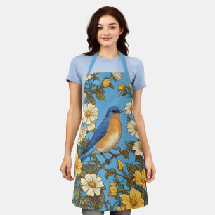 Cheerful Eastern Bluebird Yellow and White Flowers Apron