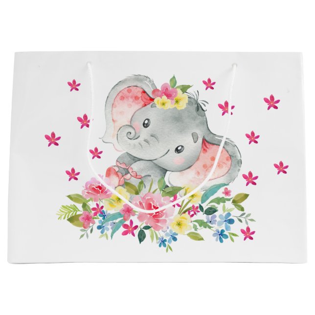 Cheerful Elephant Baby Shower Gift Bag (Front)