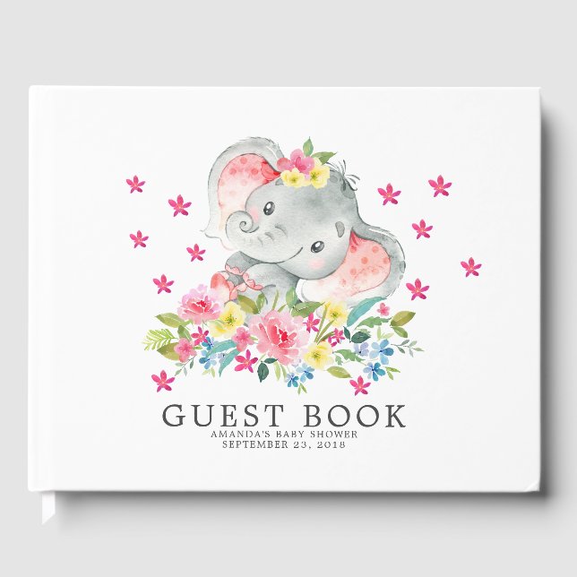 Cheerful Elephant Baby Shower Guest Book (Front)