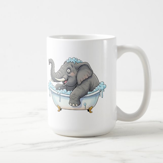 Cheerful Elephant Taking a Bubble Bath Coffee Mug (Right)
