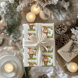Cheerful Elf Letter E Christmas Wrapping Paper