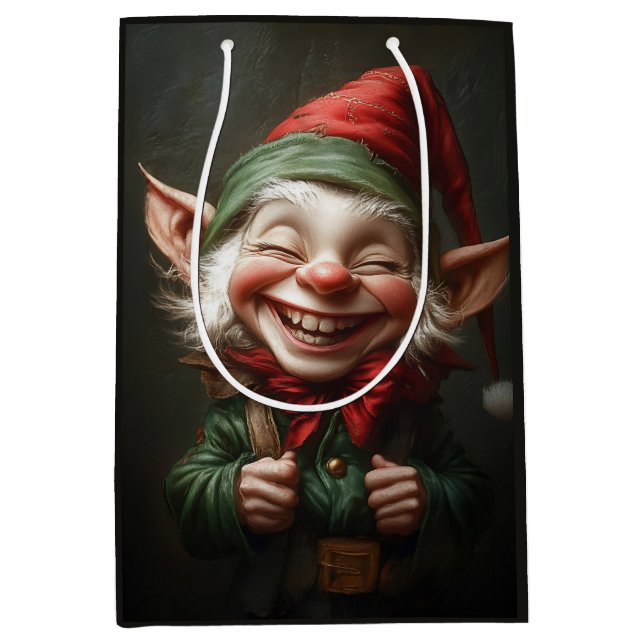 Cheerful Elf with a Big Laugh Medium Gift Bag (Front)