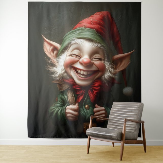 Cheerful Elf with a Big Laugh Tapestry (In Situ)