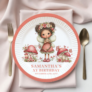 Cheerful Fairy 3rd Birthday Pink Flowers Paper  Plate