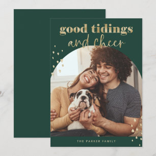 Cheerful Faux Gold One Photo Arch Christmas Holiday Card