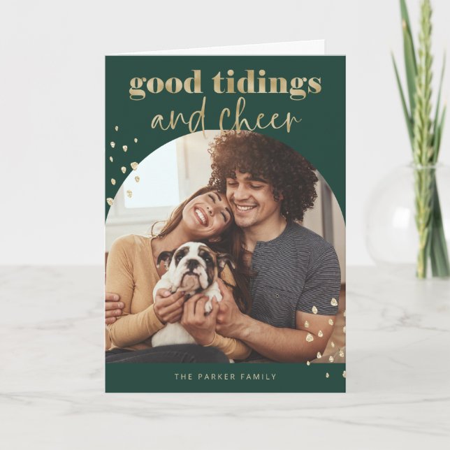 Cheerful Faux Gold | One Photo Arch Christmas Holiday Card (Front)