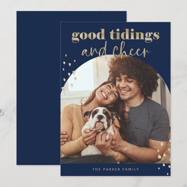Cheerful Faux Gold | One Photo Arch Christmas Holiday Card (Front/Back)