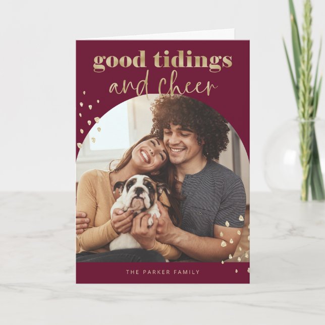 Cheerful Faux Gold | One Photo Arch Christmas Holiday Card (Front)