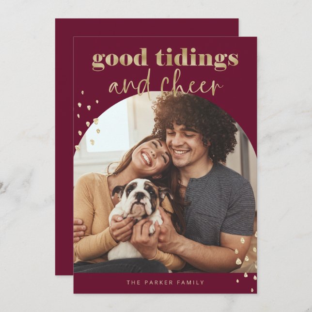 Cheerful Faux Gold | One Photo Arch Christmas Holiday Card (Front/Back)