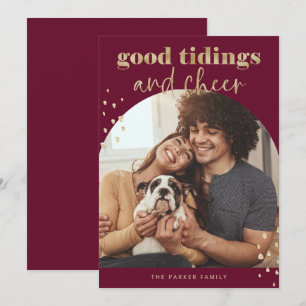 Cheerful Faux Gold   One Photo Arch Christmas Holiday Card