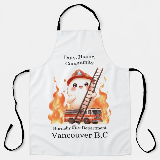 Cheerful firefighter amid bright flames apron (Front)