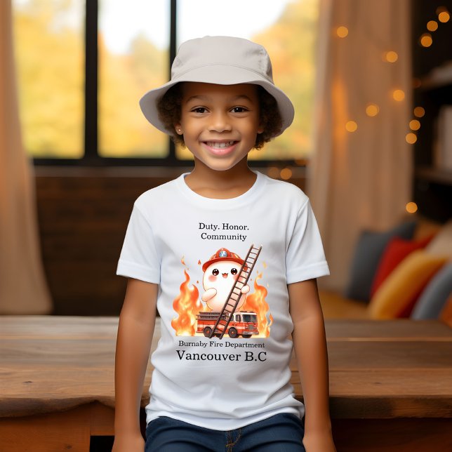 Cheerful firefighter amid bright flames T-Shirt (Creator Uploaded)