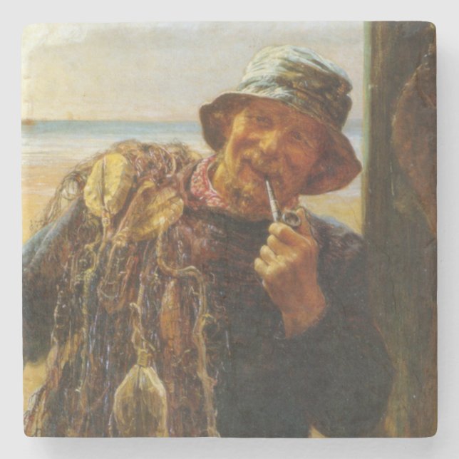 Cheerful Fisherman (by Frederick Morgan) Stone Coaster (Front)
