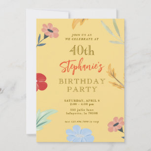 Cheerful Floral 40th Birthday invitations