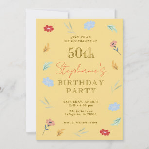 Cheerful Floral 50th Birthday invitations