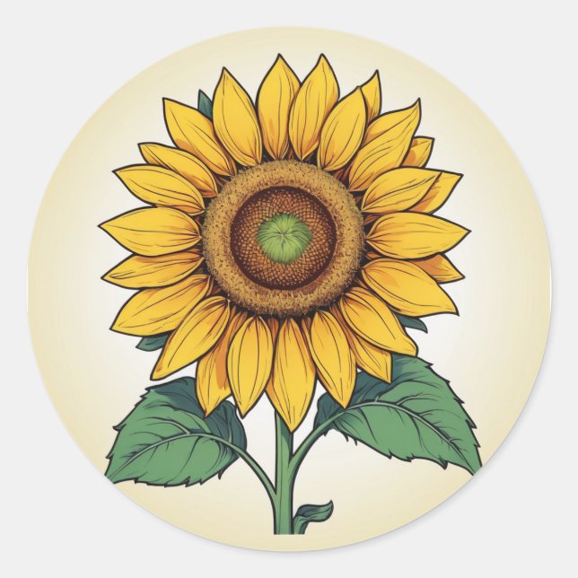Cheerful Floral Botanical Art, Bright Sunflower Classic Round Sticker (Front)