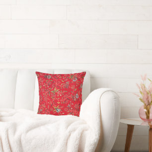 Cheerful Floral Pattern in Bright Red, Cushion