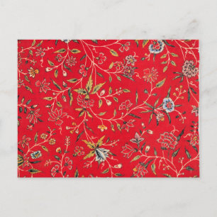 Cheerful Floral Pattern in Bright Red, Postcard