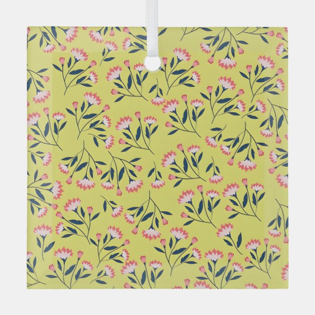  Cheerful Floral Pattern: Pink Flowers  Glass Tree Decoration (Front)